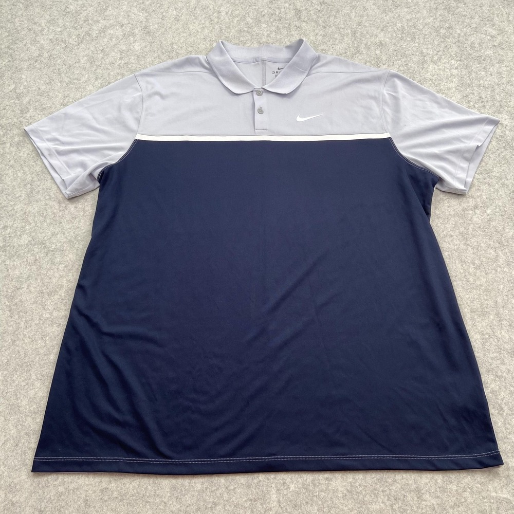 Nike Dri-FIT Polo Shirt Mens 2XL Gray Navy Colorblock Golf Performance *Stain*